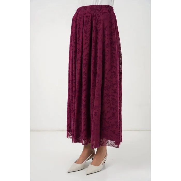 Flok Baskılı Astarlı Etek 8069 - Mürdüm