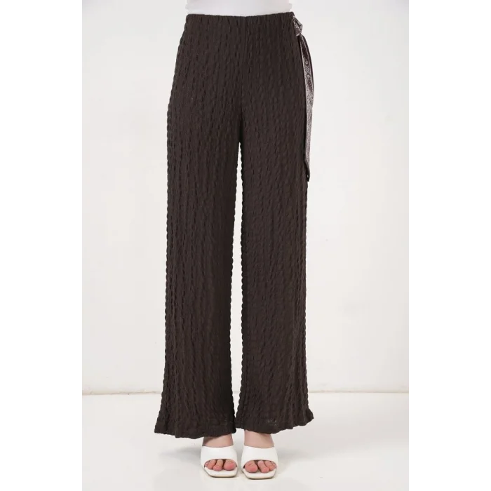 Fularlı Örme Pantolon 30070 - Kahverengi
