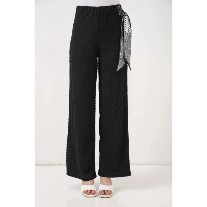 Fularlı Örme Pantolon 30070 - Siyah