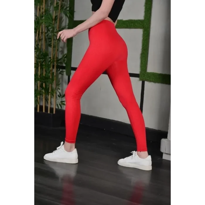 Full Likra Extra Toparlayıcı Yüksek Bel Dar Kalıp Günlük Spor Tayt - Kırmızı