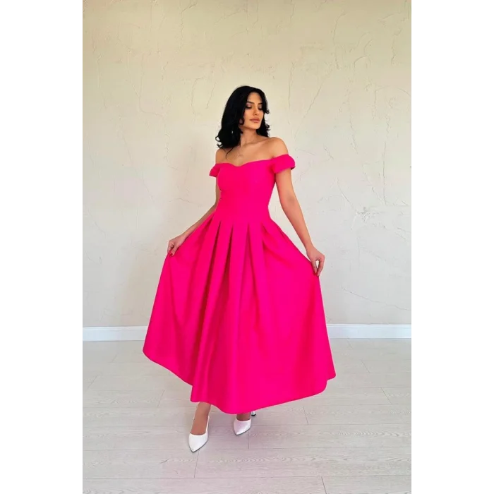 Fuşya Jakarlı Elbise