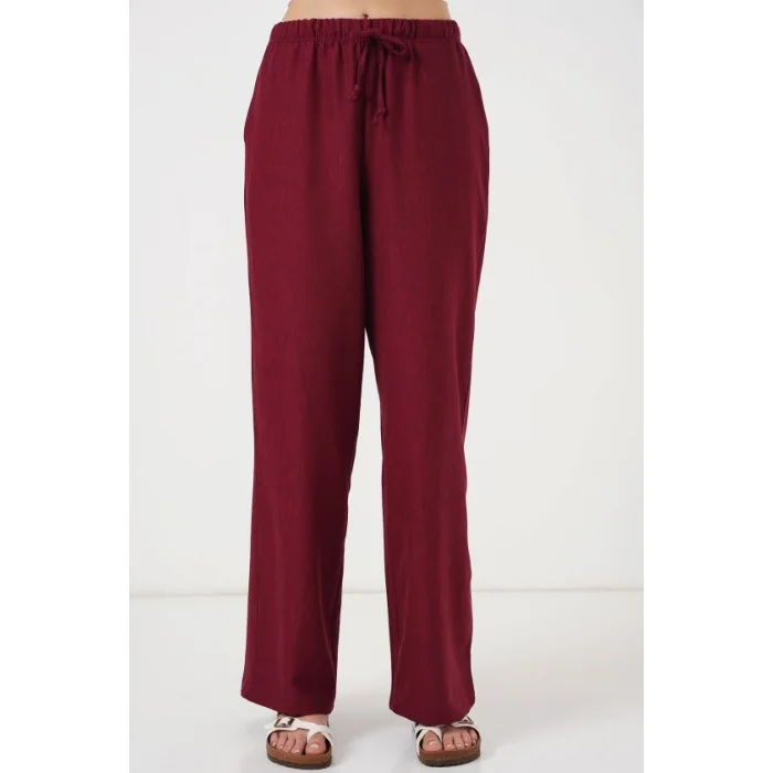 Geniş Paça Keten Pantolon 6735 - Bordo