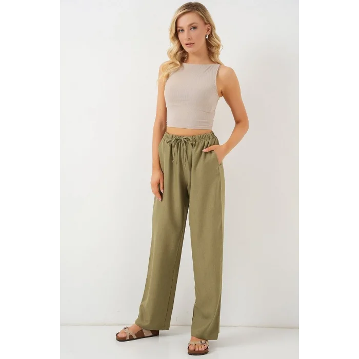 Geniş Paça Keten Pantolon 6735 - Çağla