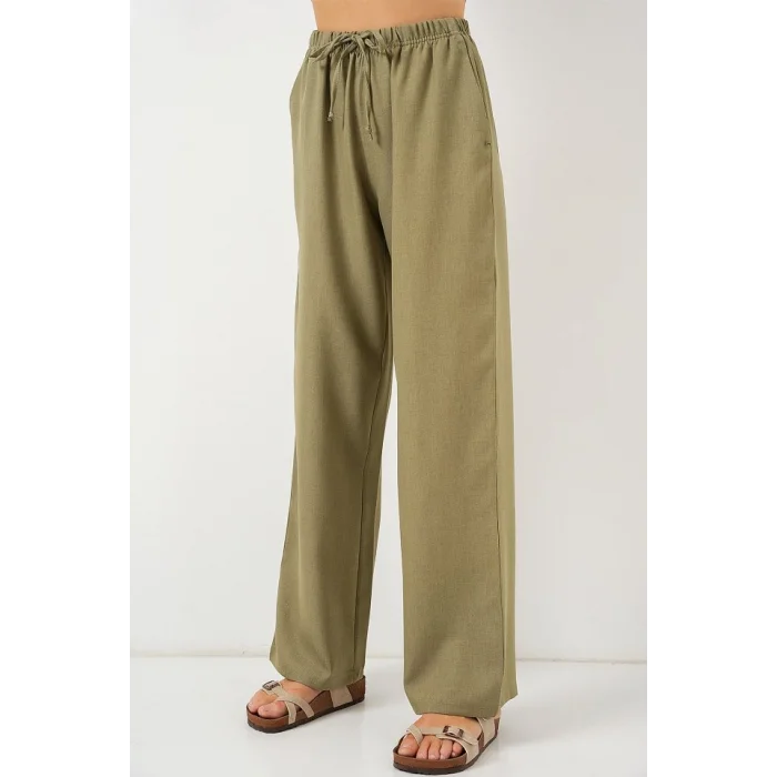 Geniş Paça Keten Pantolon 6735 - Çağla