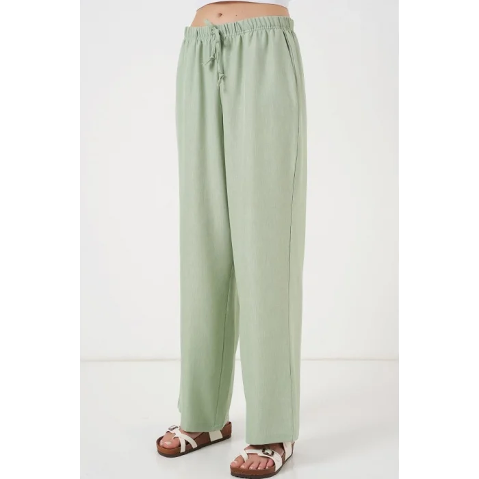 Geniş Paça Keten Pantolon 6735 - E.Yeşil