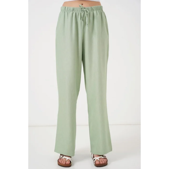 Geniş Paça Keten Pantolon 6735 - E.Yeşil