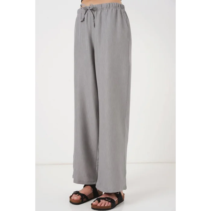 Geniş Paça Keten Pantolon 6735 - Gri