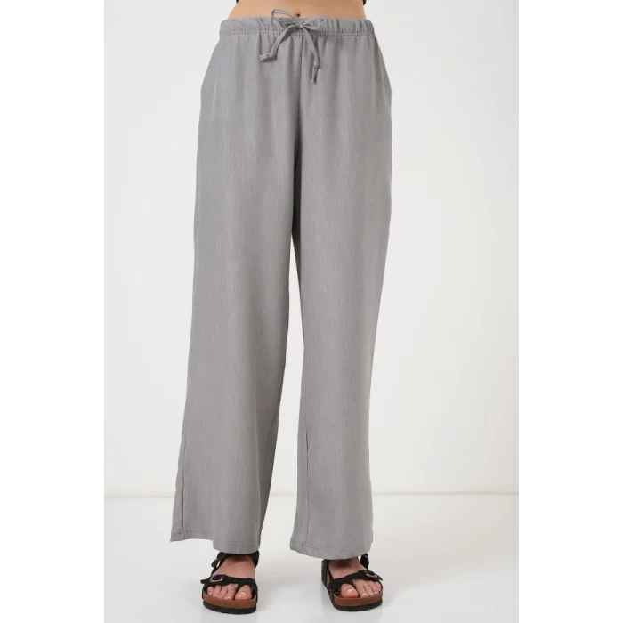 Geniş Paça Keten Pantolon 6735 - Gri