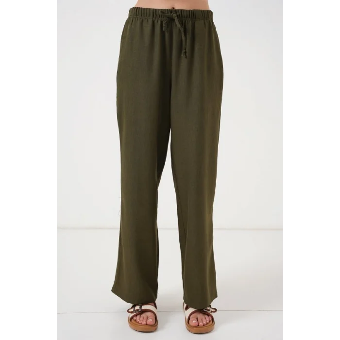 Geniş Paça Keten Pantolon 6735 - Haki