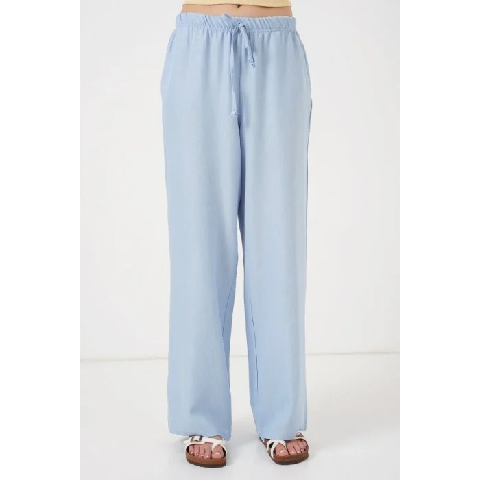 Geniş Paça Keten Pantolon 6735 - Mavi