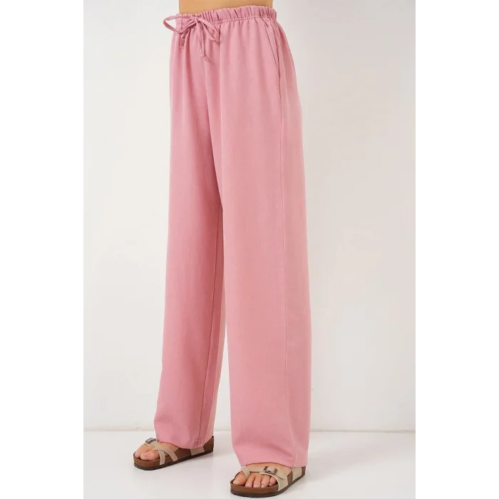 Geniş Paça Keten Pantolon 6735 - Pudra