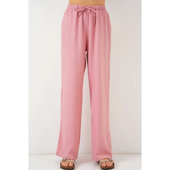 Geniş Paça Keten Pantolon 6735 - Pudra