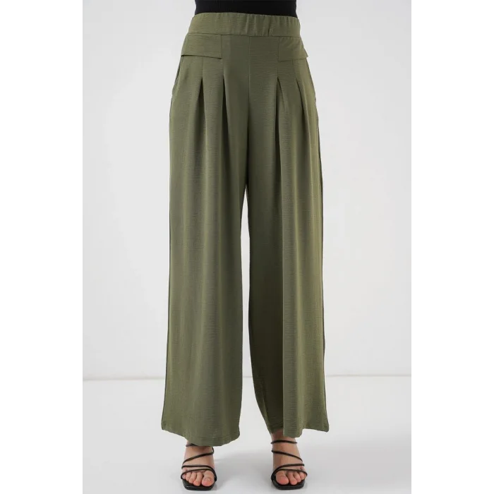 Geniş Paça Pileli Pantolon 6718 - Haki