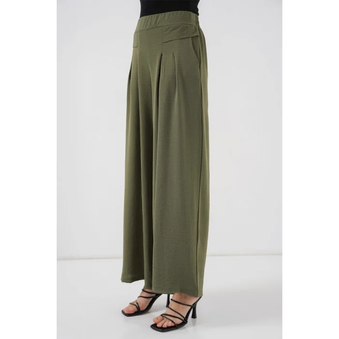 Geniş Paça Pileli Pantolon 6718 - Haki