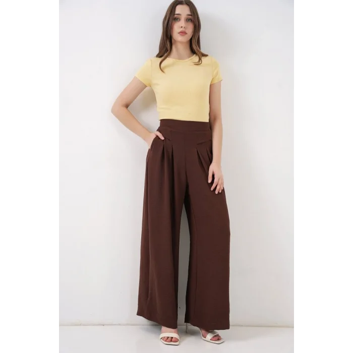 Geniş Paça Pileli Pantolon 6718 - Kahverengi