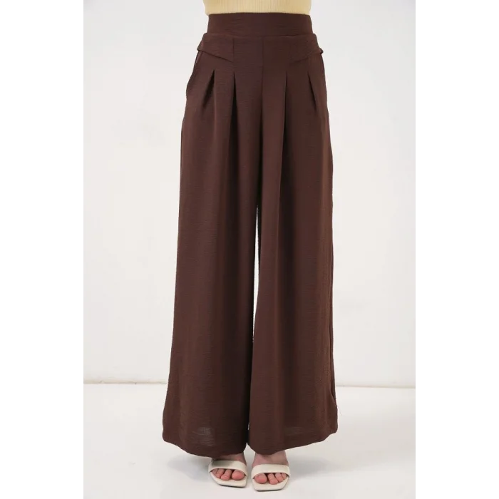 Geniş Paça Pileli Pantolon 6718 - Kahverengi