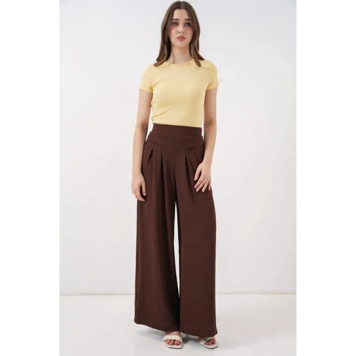 Geniş Paça Pileli Pantolon 6718 - Kahverengi