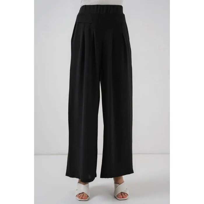 Geniş Paça Pileli Pantolon 6718 - Siyah