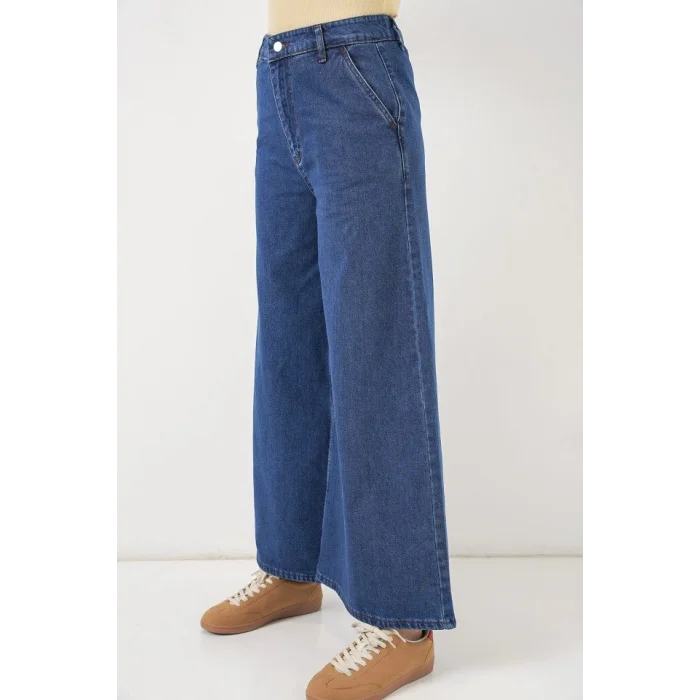 Geniş Paça Yüksek Bel Kot Pantolon 30080 - Mavi