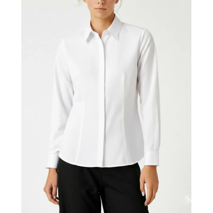 Gizli Düğmeli Pensli Gömlek -Beyaz