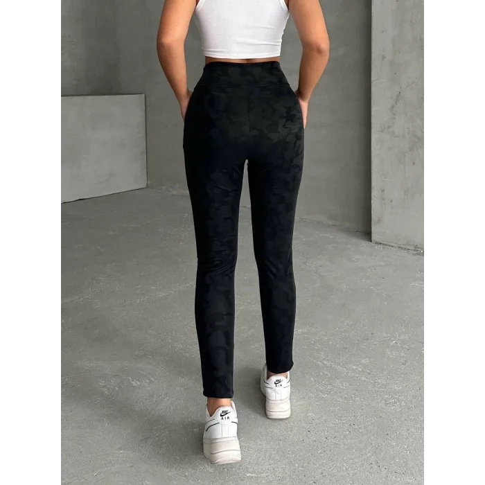 Gizli yan fermuarlı bulut desenli tayt siyah h248638