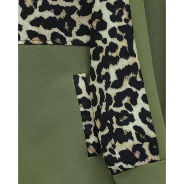 Gömlek Yaka Boydan Fermuarlı Pantolonlu Takım   -Haki