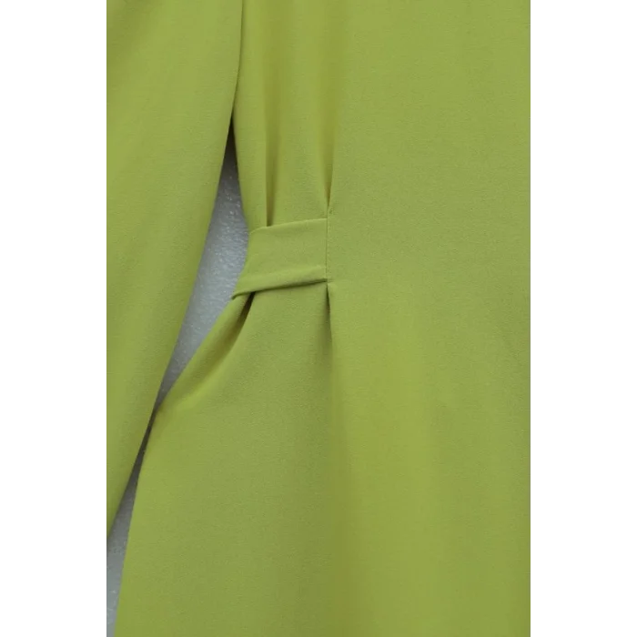 Hakim Yaka Belden Bağlamalı Elbise  -Yağ Yeşili