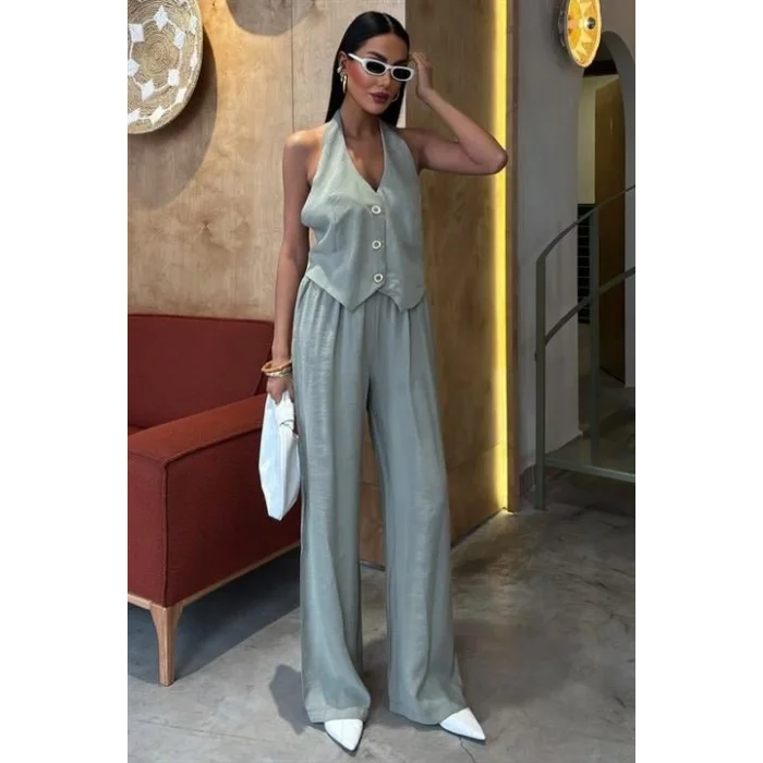 Halter Yaka Yelekli Modal Takım 10144