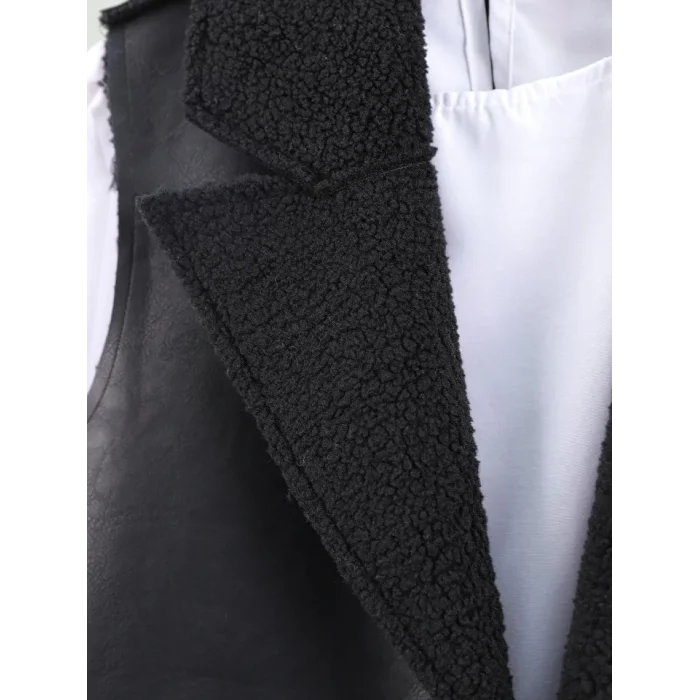 İçi Kuzu Peluş Çift Cepli Yelek -Siyah
