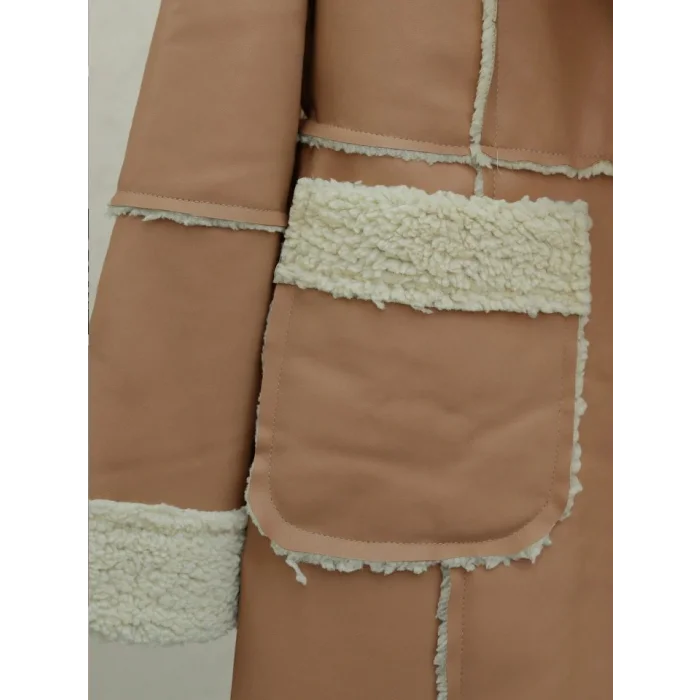 İçi Peluşlu Çıtçıtlı Cepli Deri Mont -Vizon