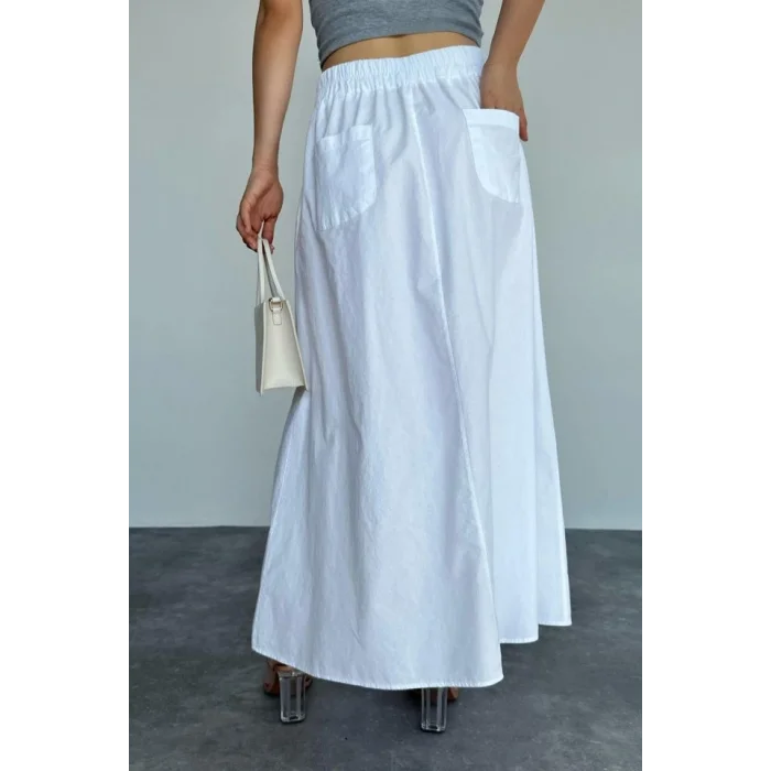 İnce Pileli Düz Etek - Beyaz