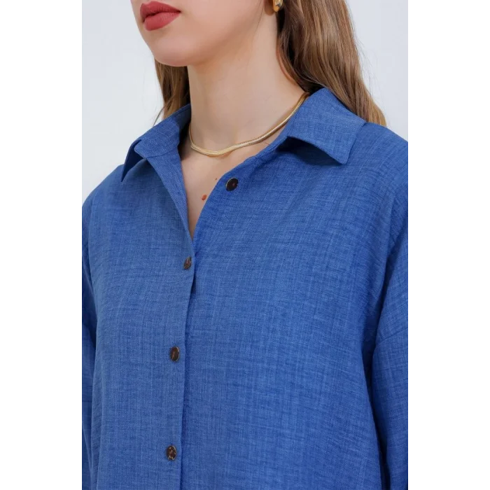 İndigo Oversize Keten Alt Üst Takım 6622
