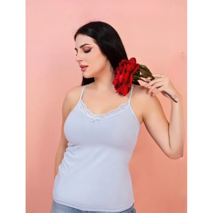 İp Askılı Dantelli Atlet -Bebe Mavi