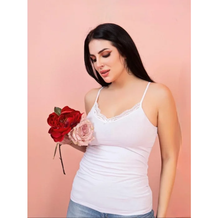 İp Askılı Dantelli Atlet -Beyaz