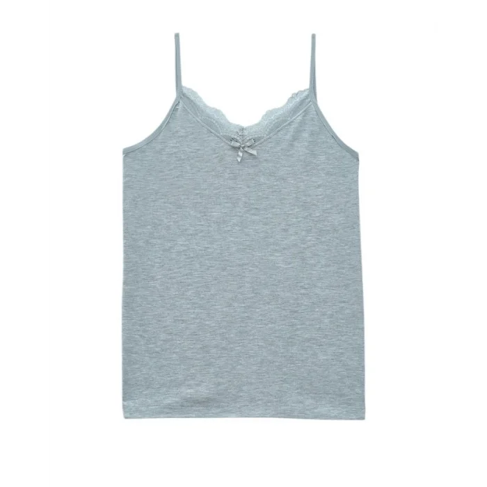 İp Askılı Dantelli Atlet   -Gri