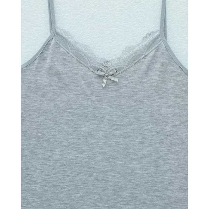 İp Askılı Dantelli Atlet   -Gri