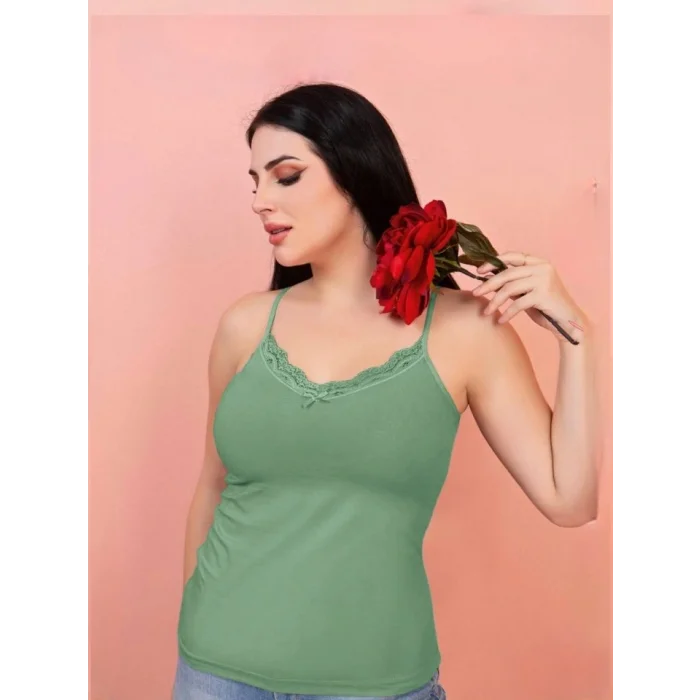 İp Askılı Dantelli Atlet -Yeşil