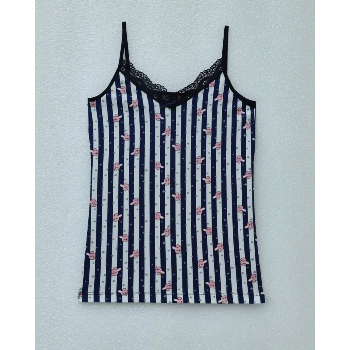 İp Askılı Dantelli Desenli Atlet -Laci