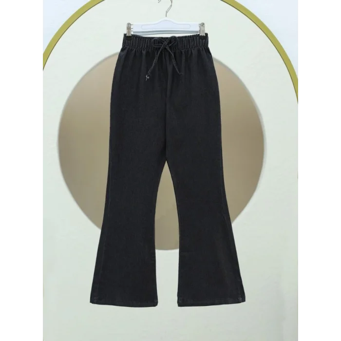 İspanyol Paça Bağcık Detaylı Kot Pantolon  -Antrasit