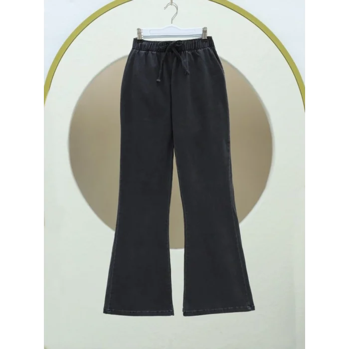 İspanyol Paça Bağcık Detaylı Kot Pantolon -Füme