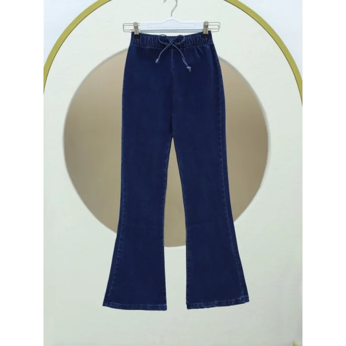 İspanyol Paça Bağcık Detaylı Kot Pantolon  -İndigo