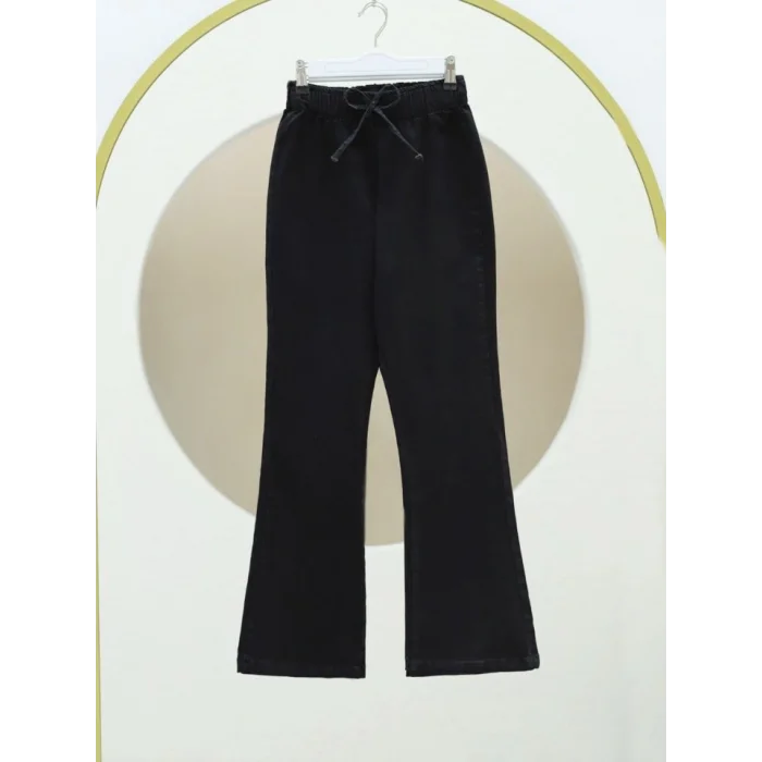 İspanyol Paça Bağcık Detaylı Kot Pantolon -Siyah