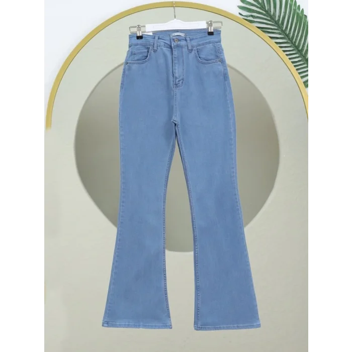 İspanyol Paça Yüksek Bel Kot Pantolon   -Açık Mavi