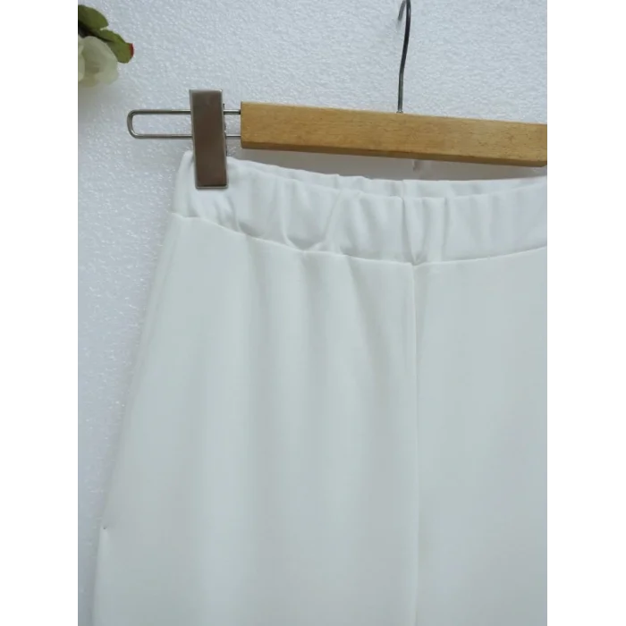 İthal Kumaş İspanyol Paça Pantolon -Beyaz