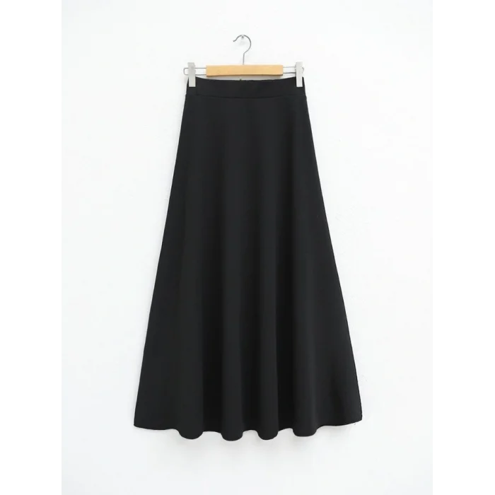 İthal Likralı Krep Kumaş Kiloş Çan Etek -Siyah