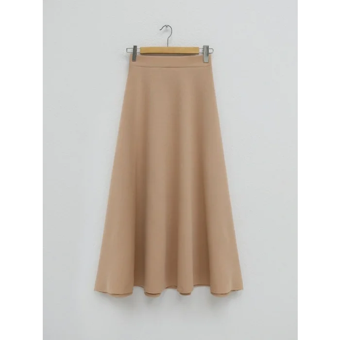 İthal Likralı Krep Kumaş Kiloş Çan Etek -Vizon