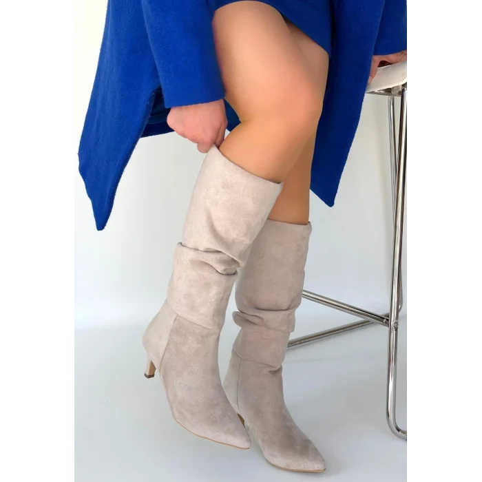 İwon Bej Süet Körüklü Çizme