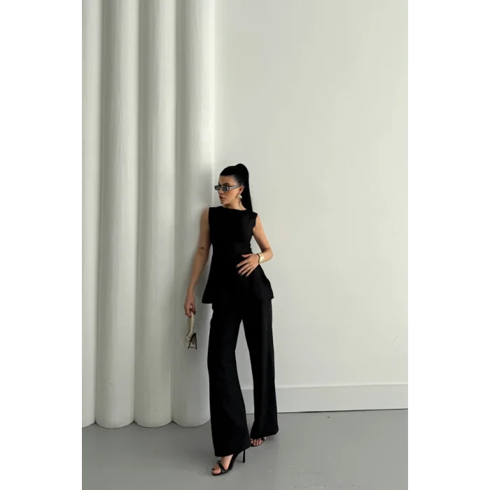 JAKAR KETEN KOLSUZ BLUZ-PANTOLON TK - Siyah