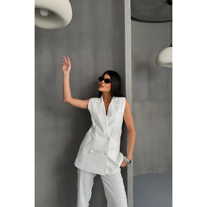 JAKAR KUMAŞ YELEK - PANTOLON TAKIM - Beyaz