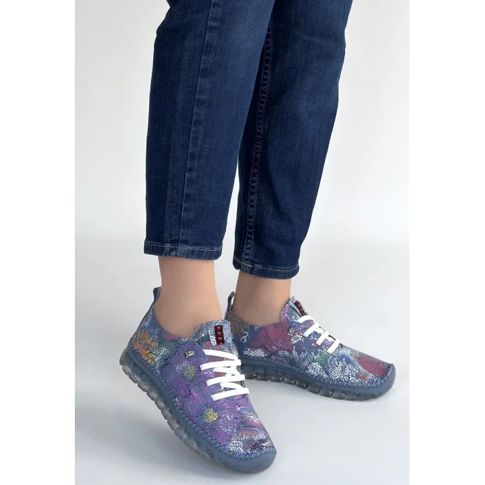 Jiten Mor Desenli Deri Bağcıklı Spor Ayakkabı